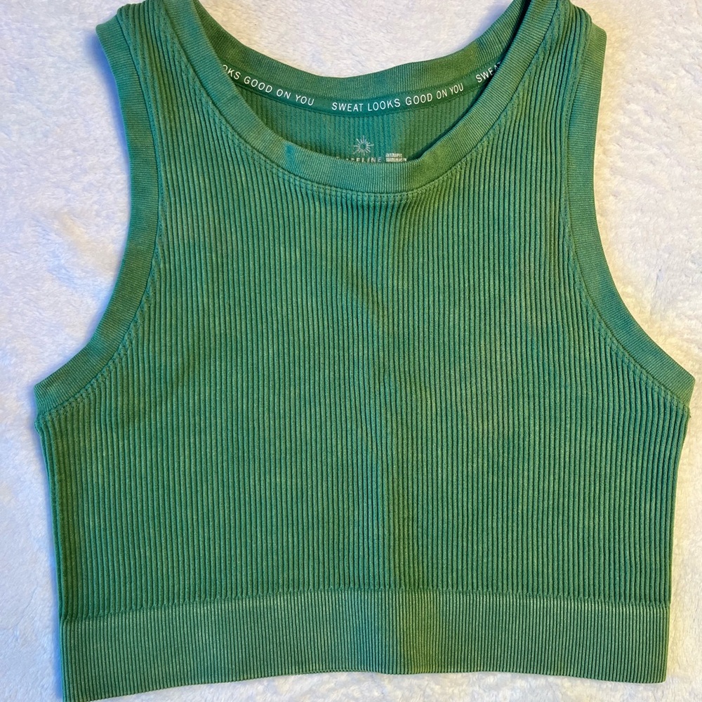 aerie Green Ribbed Crop Tank Top
